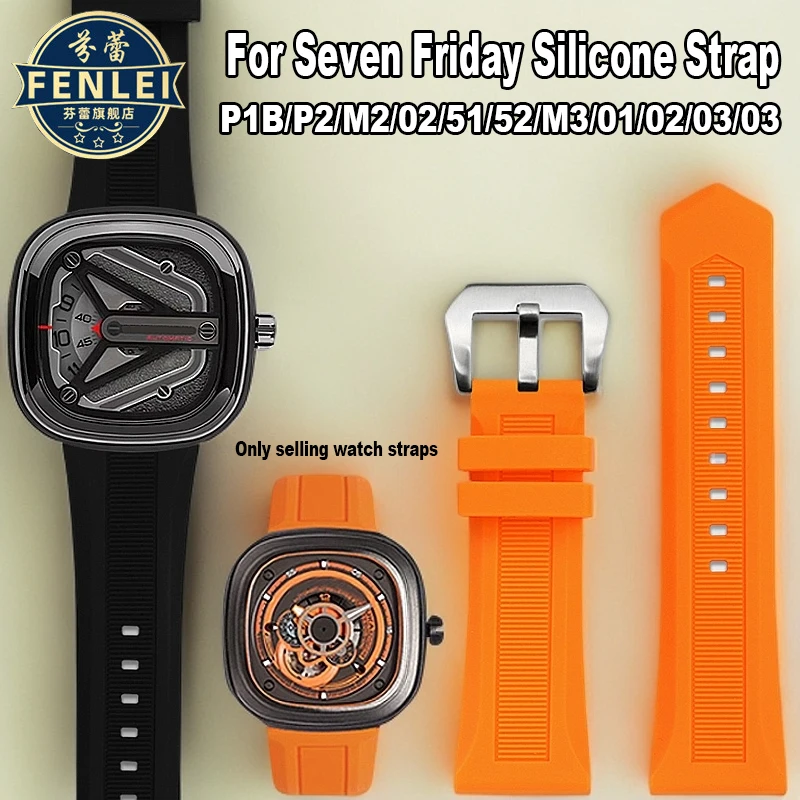 Para Sete Sexta-feira Q1 M1 P3 Preto Sports Butterfly Buckle Bracelet Impermeável Pulseira De Relógio De Borracha De Silicone Homens 26mm 28mm Pulseira