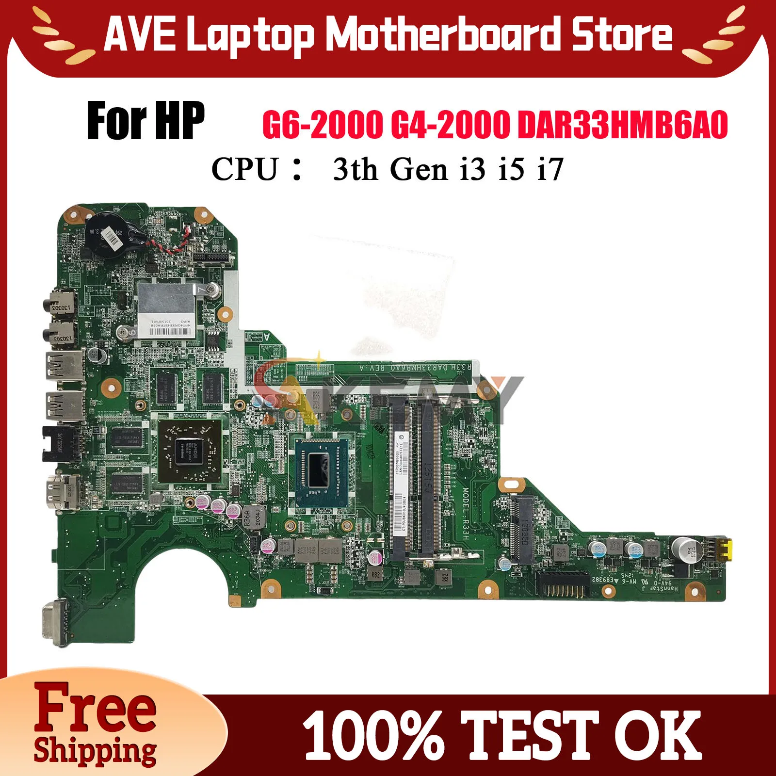 Motherboard Laptop DAR33HMB6A0 untuk HP Pavilion G4-2000 G6-2000 dengan CPU i3 100% Sepenuhnya Diuji
