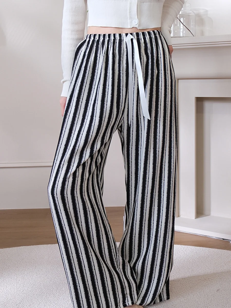 New 2026 Women's Summer Thin Cotton Silk Wide Leg Pants Lightweight Nine Points Home Clothes Outdoor Wearable Sleepwear