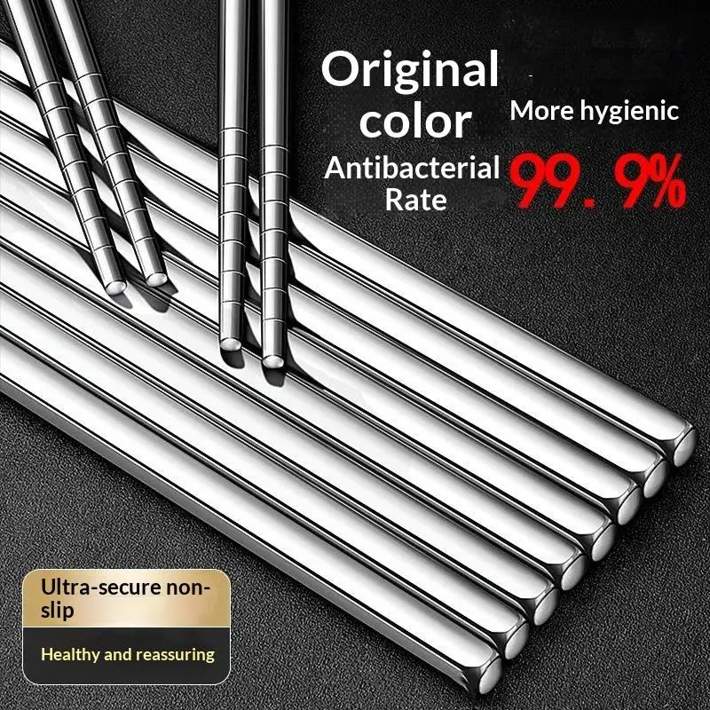 2/4/10 Pairs Chinese Chopsticks Stainless Steel Non-slip Sushi Chopstick Korean Japanese Food Metal Sticks Kitchen Tableware Se