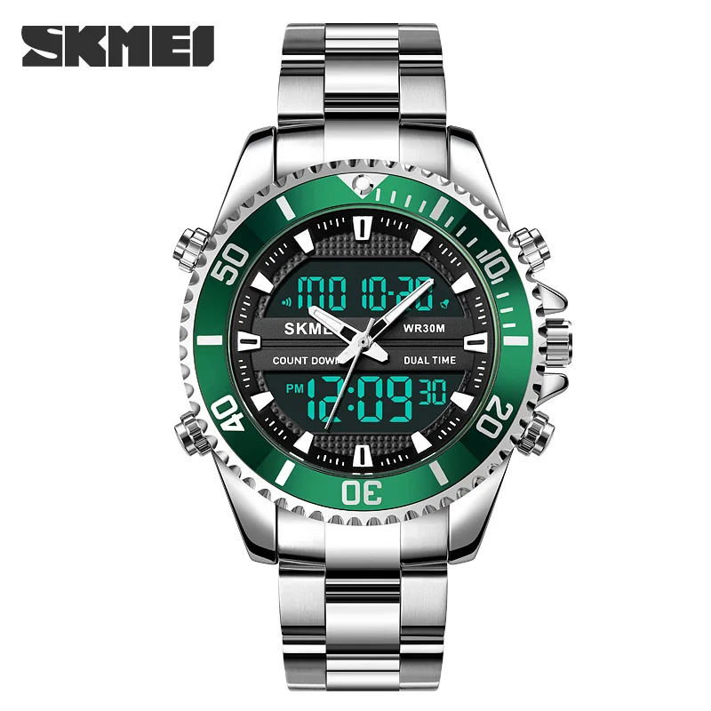 

SKMEI Top Brand Stainless Steel Casual Fashion Digital Watches Mens 3 Time 30M Waterproof Simple Wristwatch Male reloj hombre