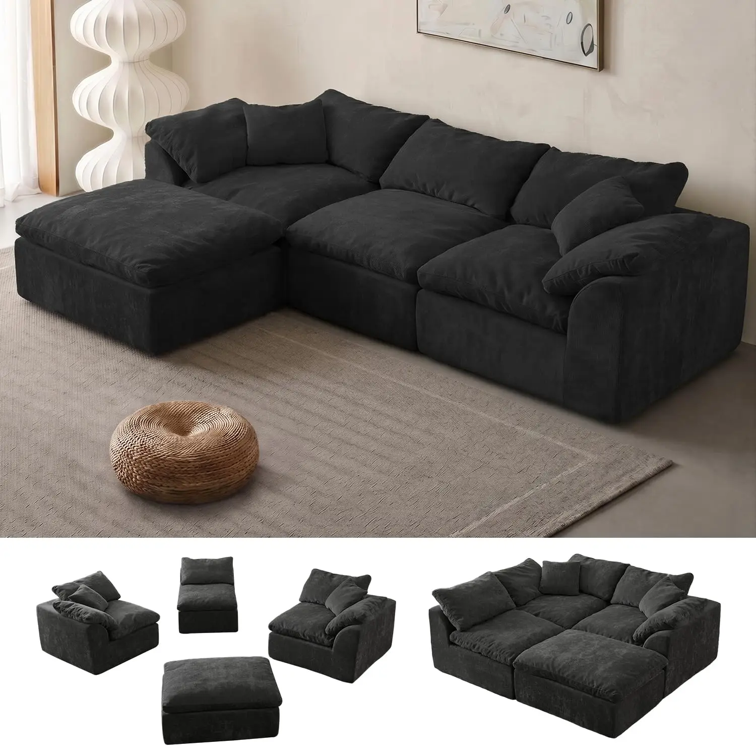 Cloud Couch Sectional, Boneless Modular Sofa for Living Room, Customized