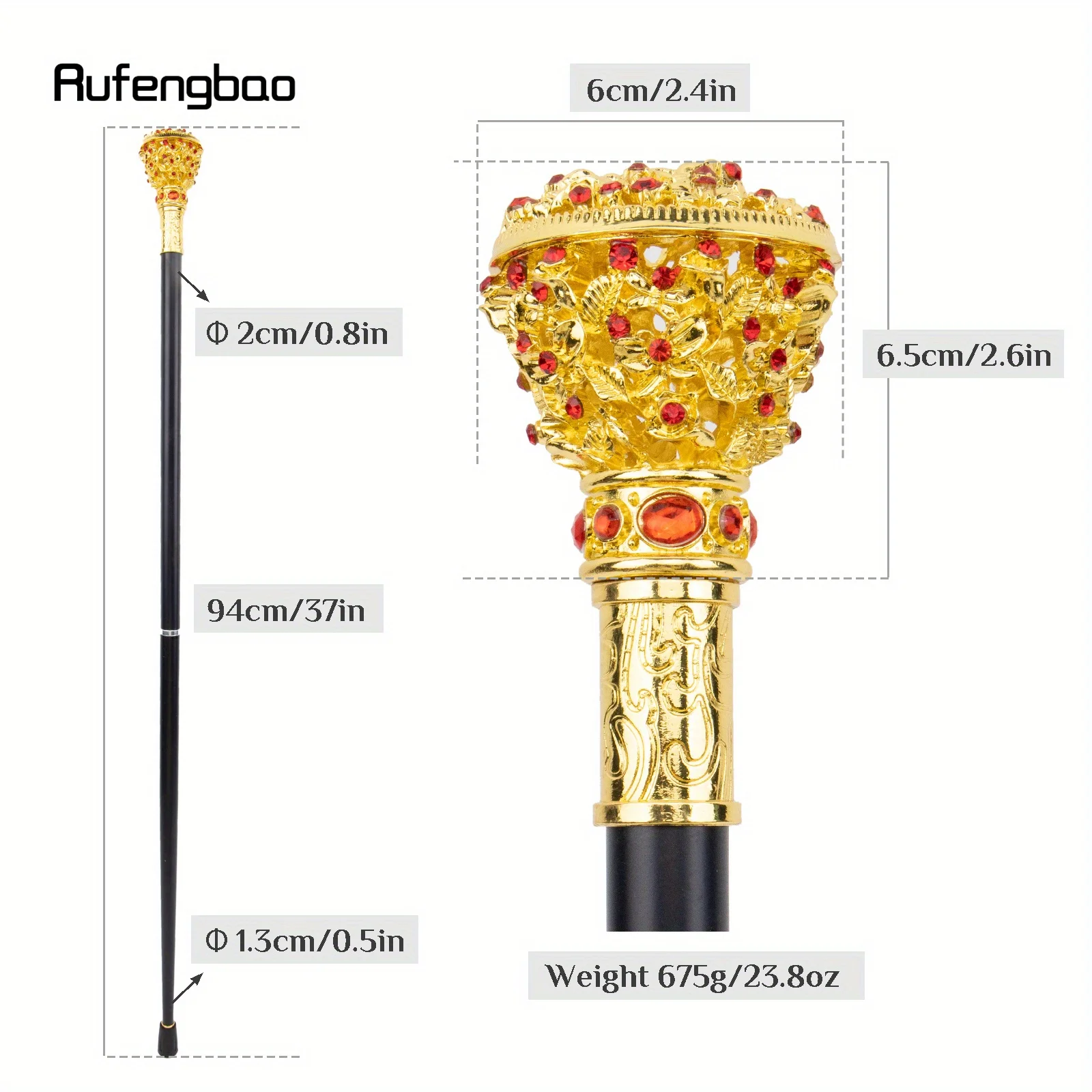 Red Artificial Diamond Flower Ball Golden  Stage Cane Decorative Cane For Halloween For Cosplay And Parties, For Cosplay & Party