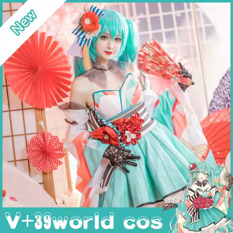 39 Culture World Cosplay Miku Kimono Dress Women Girl Uniform Outfit Anime Halloween Party Cosplay Costume Wig
