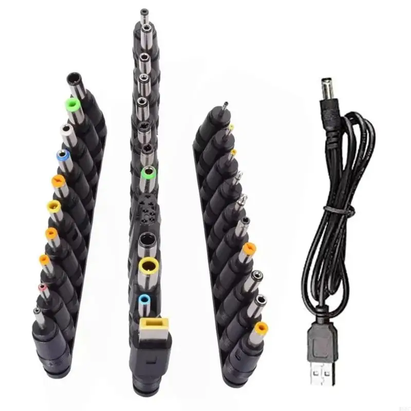 

1 Set with 34pcs Plugs USB to 5521 Power Adapter And Cable All Female Base 5.5x2.1mm for Laptops Charging BarrelJacks W8EC