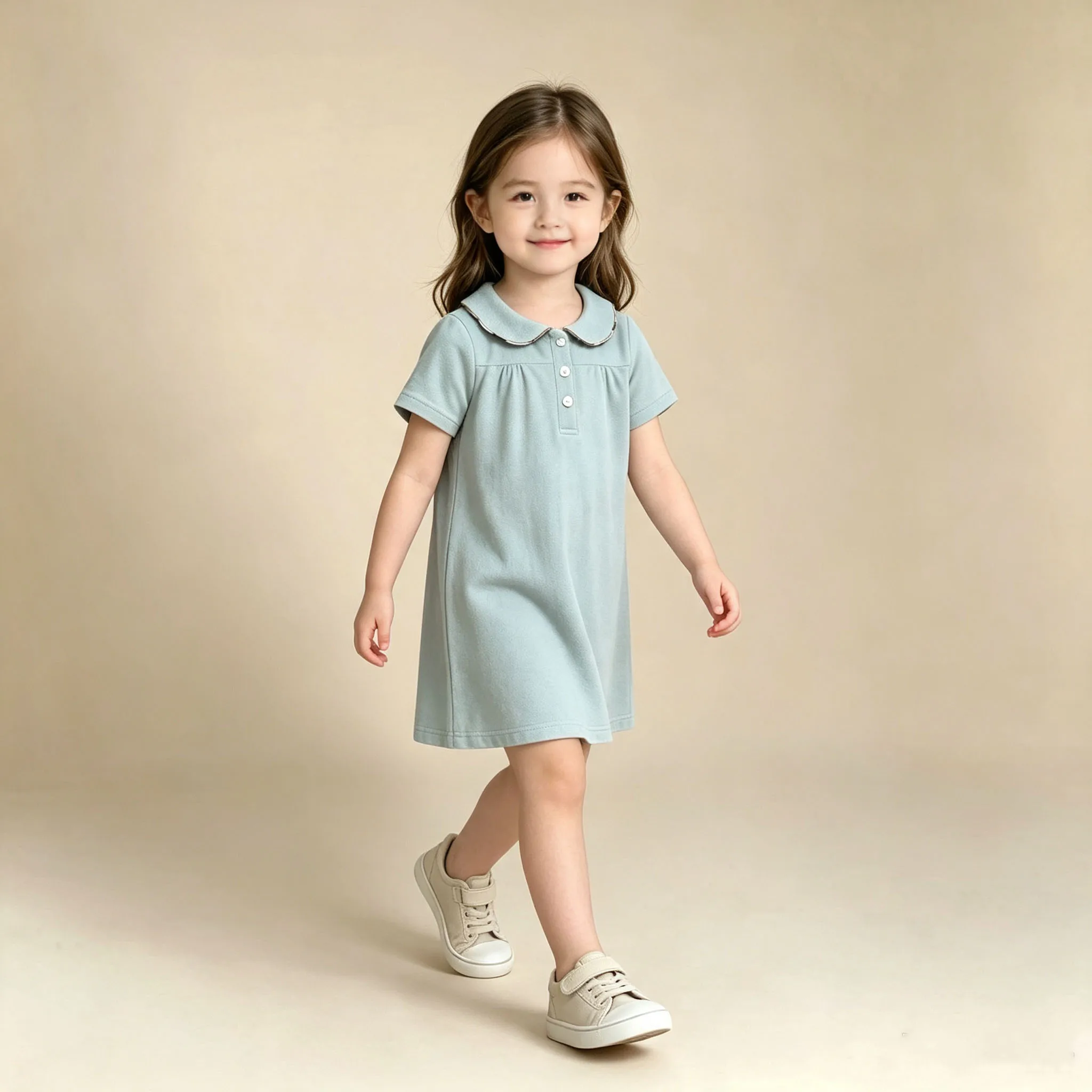 Girls Polo Dresses Summer Short Sleeve Kids Cotton Clothes White  Solid Color Children Clothes  Baby Girls Casual Dress