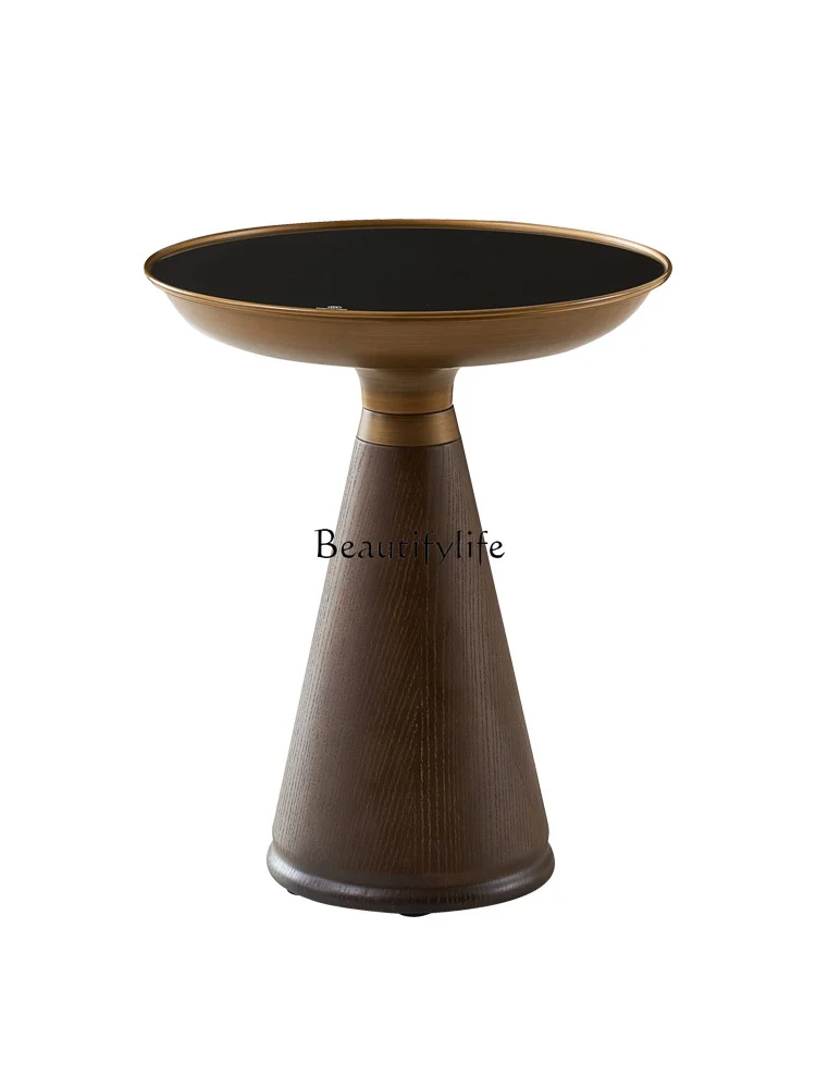

Nordic tempered glass corner few round stainless steel light luxury modern solid wood edge few