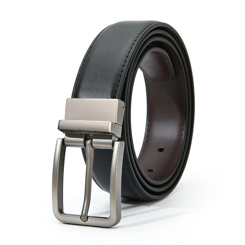 Men's belt with a rotating pin buckle Double-sided genuine leather belt Business casual youth pin buckle belt