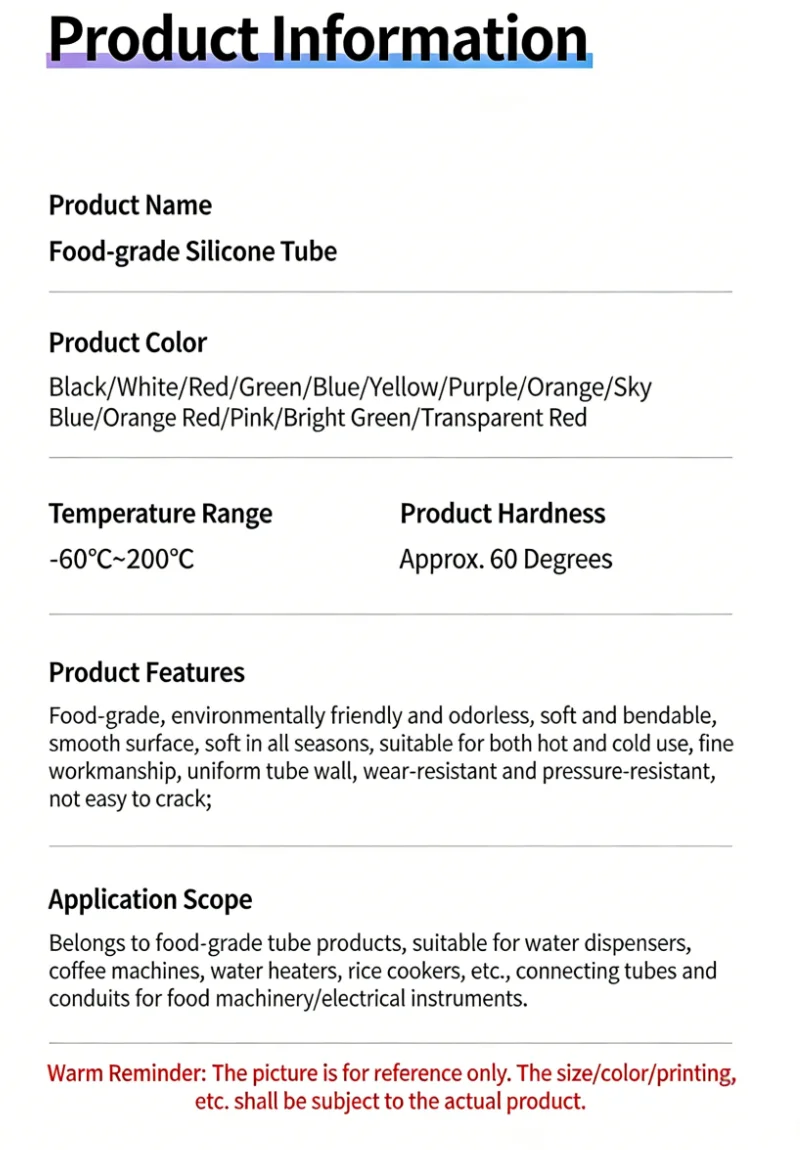 Colored Odorless Silicone Hose - Food Grade High Temperature Resistant, ID 1-25mm Drink Pipe Water Tubing Hose