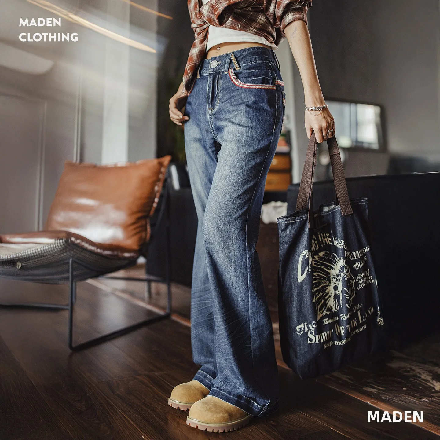

American Retro Washed Denim Loose Pants Straight Leg Slightly Stretchy Wide Waist Jeans Baggy Trousers Women's Fashion