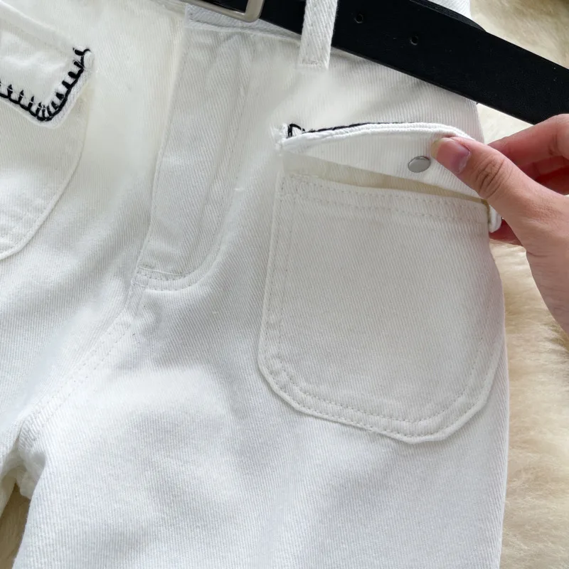 ANJY otoño nuevas mujeres elegantes Jeans Chic bolsillos de cintura alta con cinturón adelgazante High Street Y2K Casual pantalones vaqueros rectos A8826