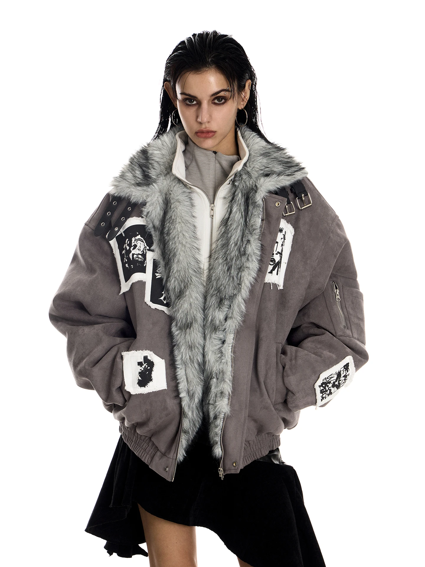 

Готическая теплая хлопковая куртка в стиле ретро для женщин, модное пальто с лоскутным узором, меховым воротником, уличная одежда свободного кроя, зимняя верхняя одежда