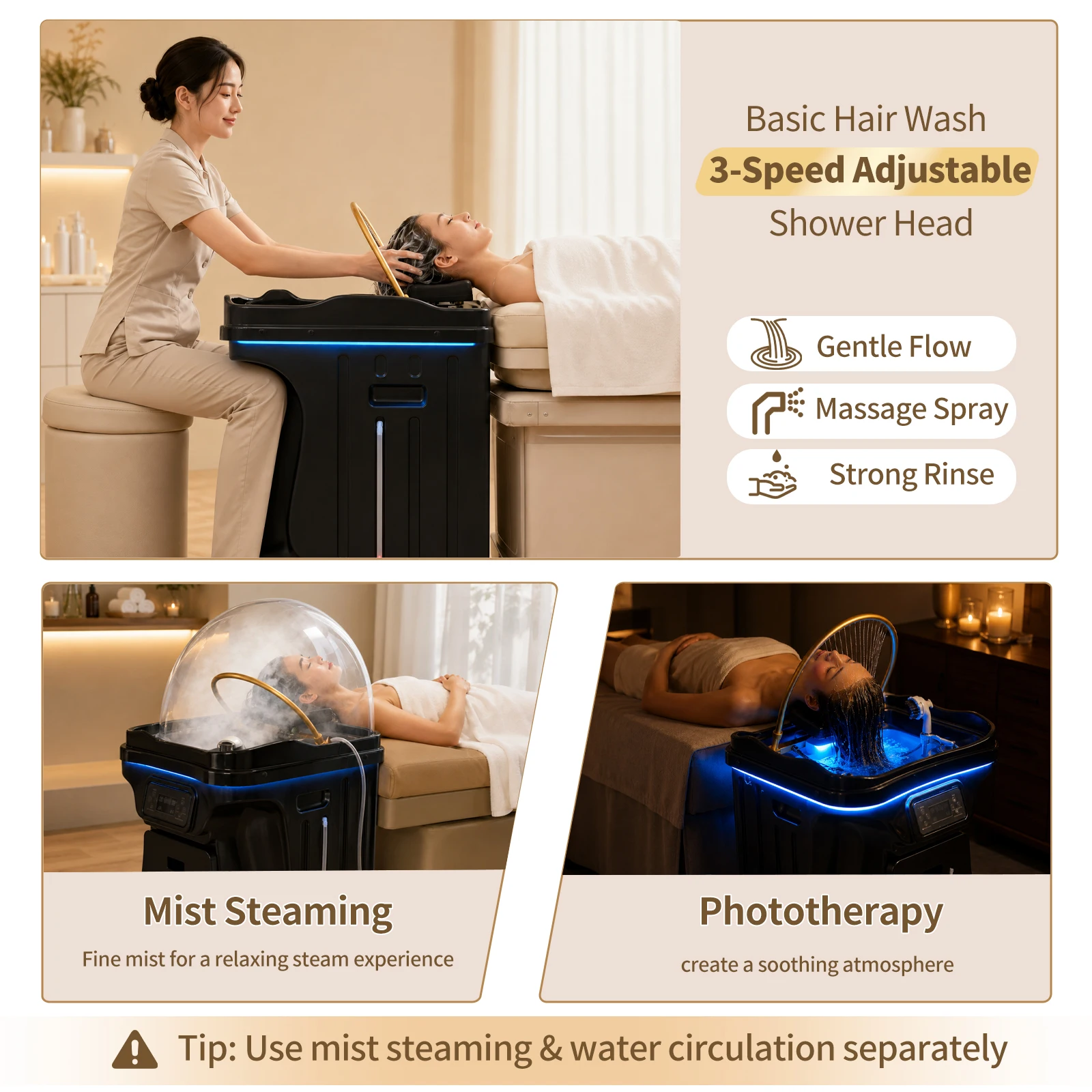 Mobile Shampoo Bowl Head Therapy Sink Thermostatic Circulating Water Head Spa Basin, Free of Water Line for Barber Beauty Salo - view 5
