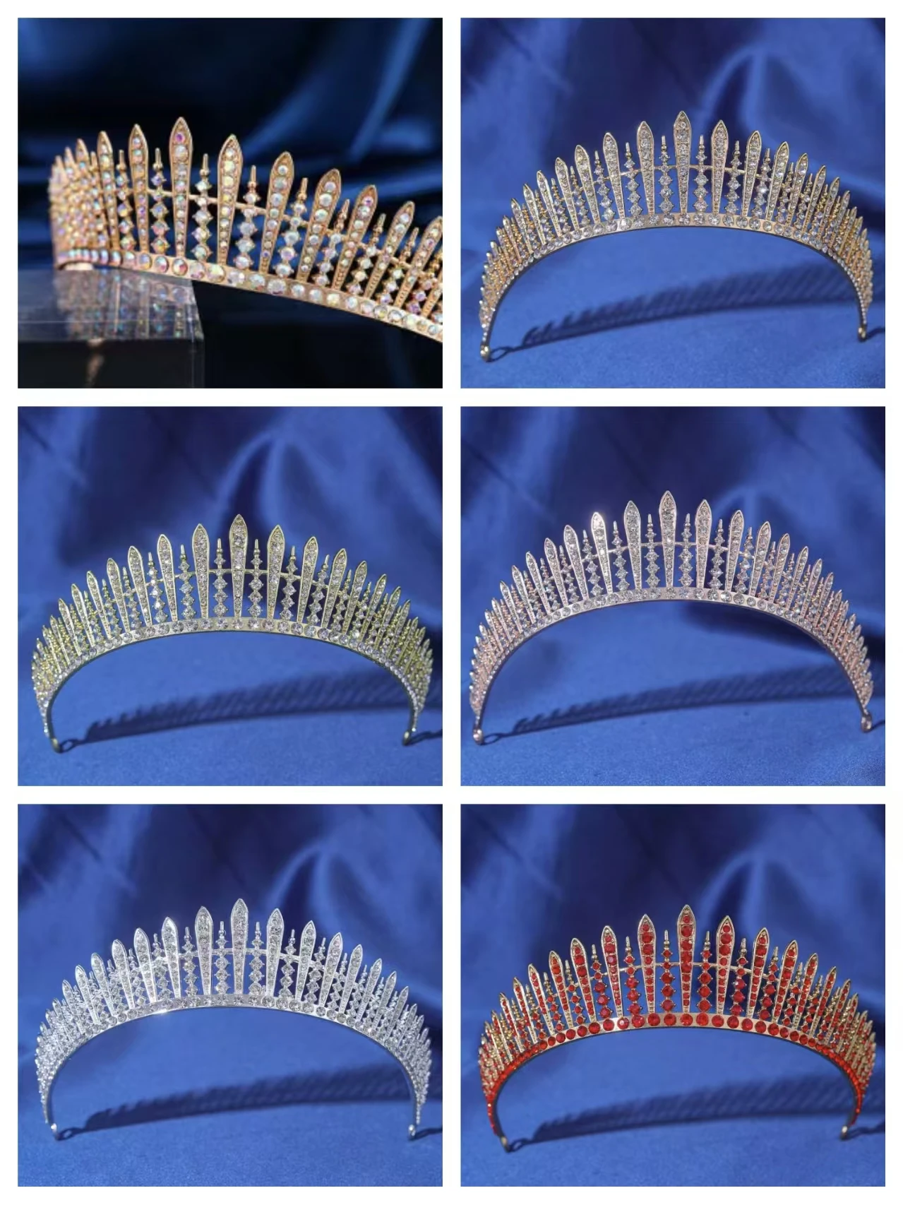 1 Piece of Vintage Gold Radiating Spire Rhinestone Crown, Luxurious Banquet Hall Bridal Main Gown Wedding Accessory
