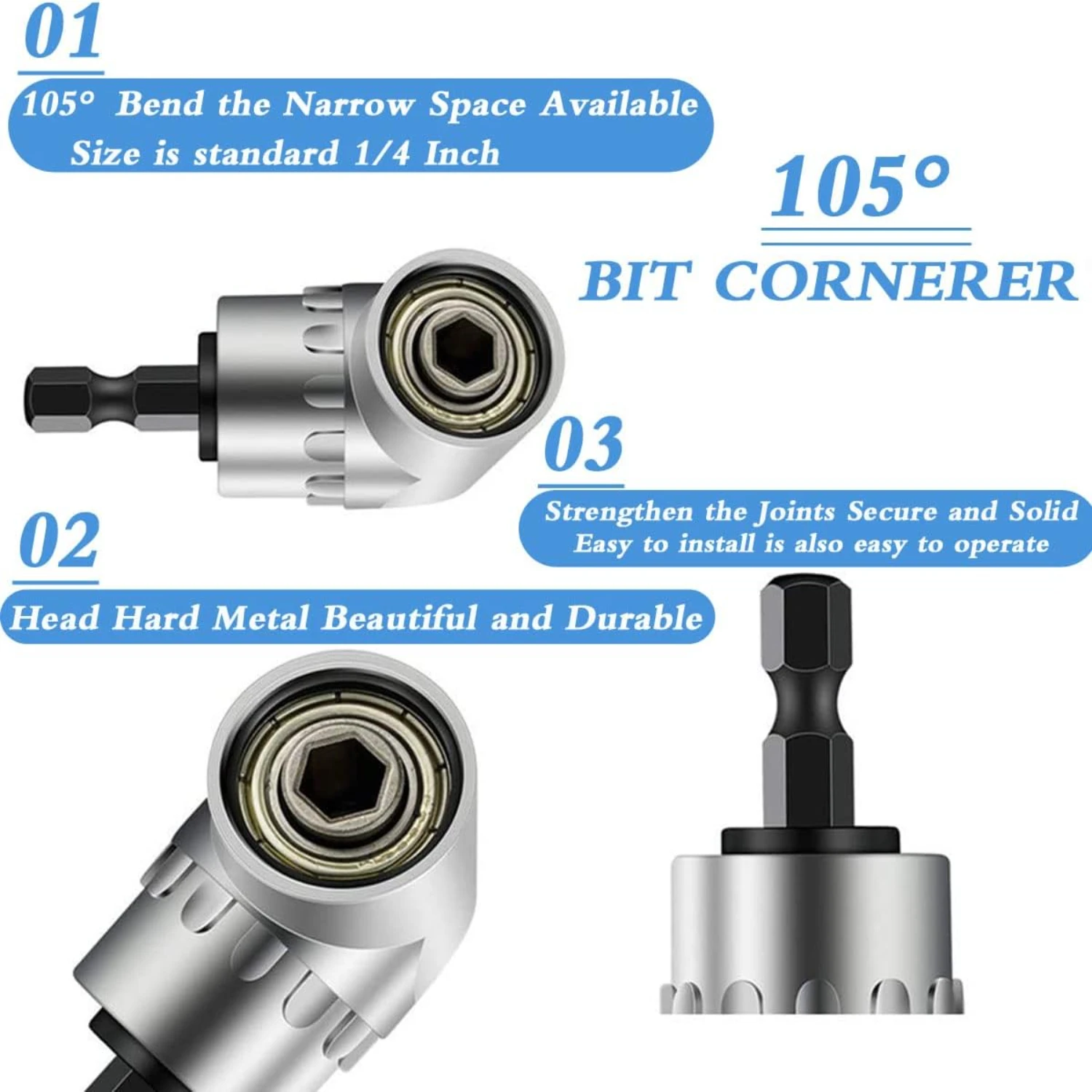Эргономичный адаптер для сверла под прямым углом 105 градусов с шестигранным хвостовиком 1/4 дюйма — удобный отвертка, угловой держатель бит для точности