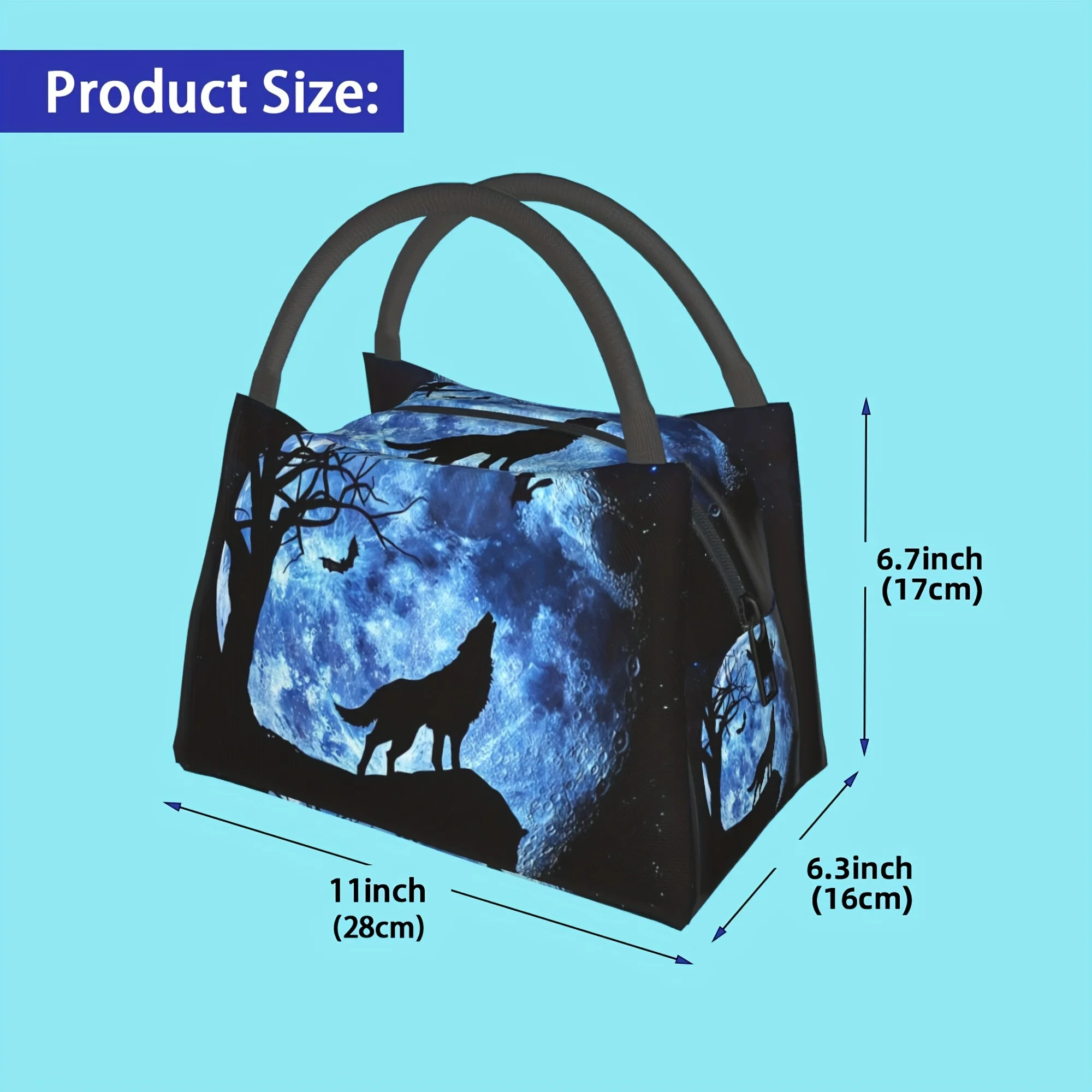 قطعة واحدة من نمط الذئب تحت القمر، حقيبة مبردة محمولة وقابلة لإعادة الاستخدام، حقيبة غداء معزولة، يجب اقتناؤها للتخييم على الشواطئ