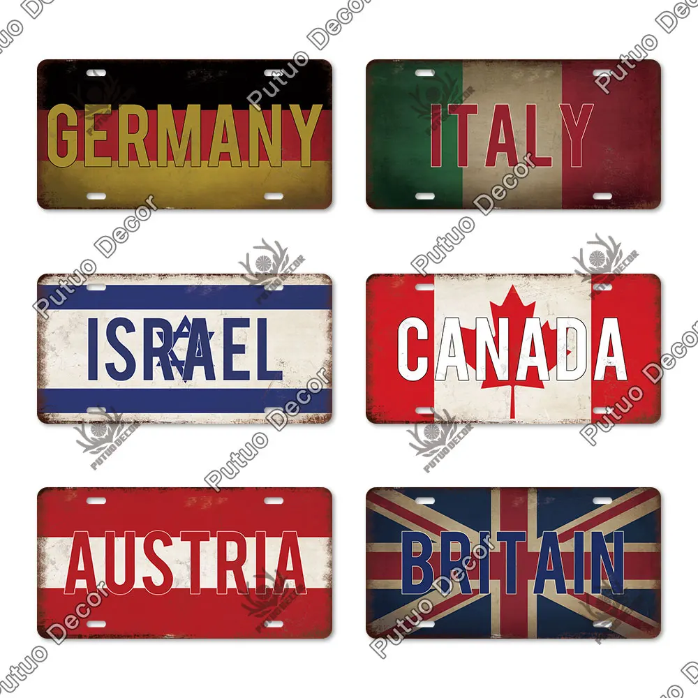 Putuo Decor Country National Flag Metal Sign License Plate Plaque Metal Vintage Decoration for Bar Pub Living Room Wall Decor