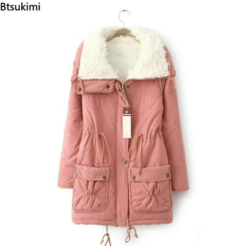 2024 Herfst Winter Warme Katoenen Jas Casual Effen Dikke Parka 'S Dames Elegante Mode Warme Fluwelen Donsjassen Bovenkleding