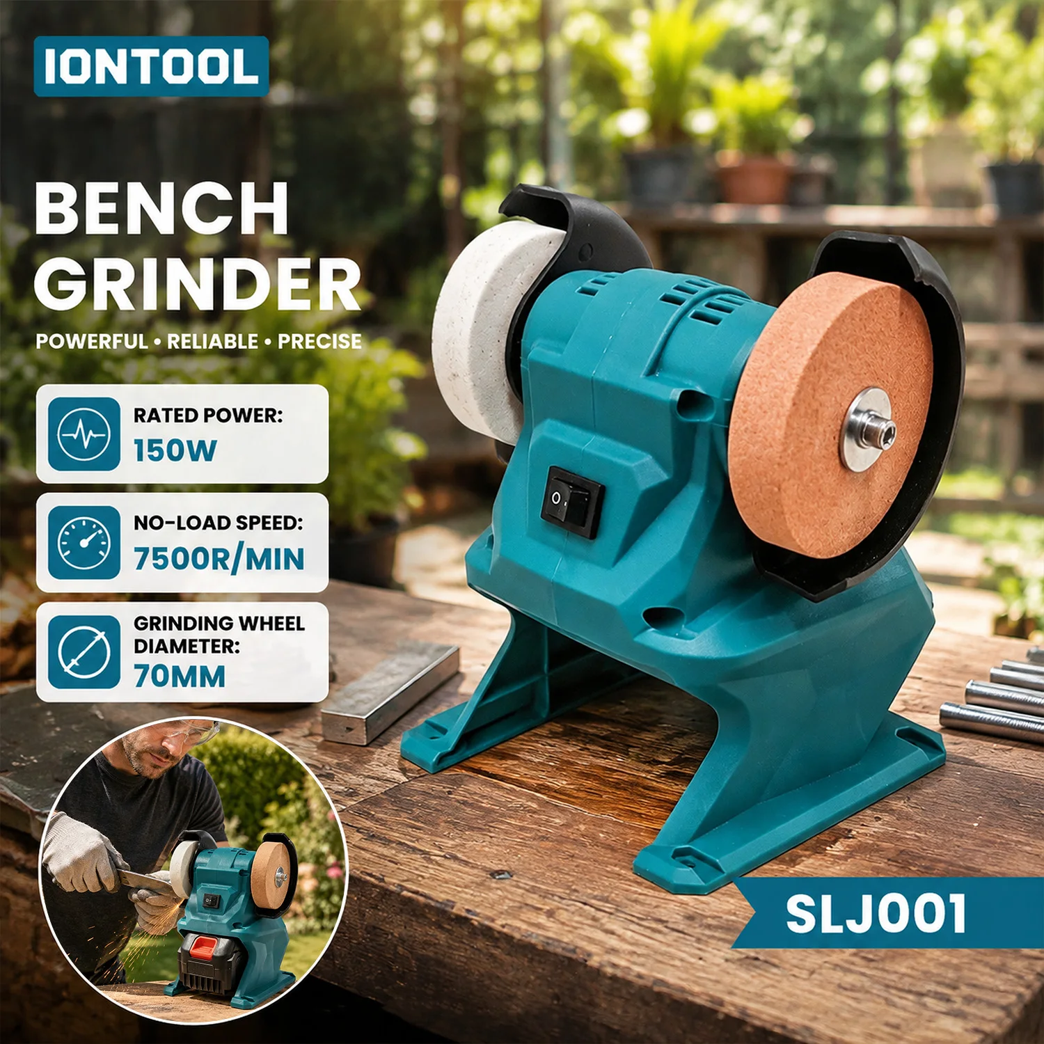 Workshop Tools Knife Sharpener - IONTOOL Kompakter, langlebiger 150W 70mm Akku-Tischschleifer