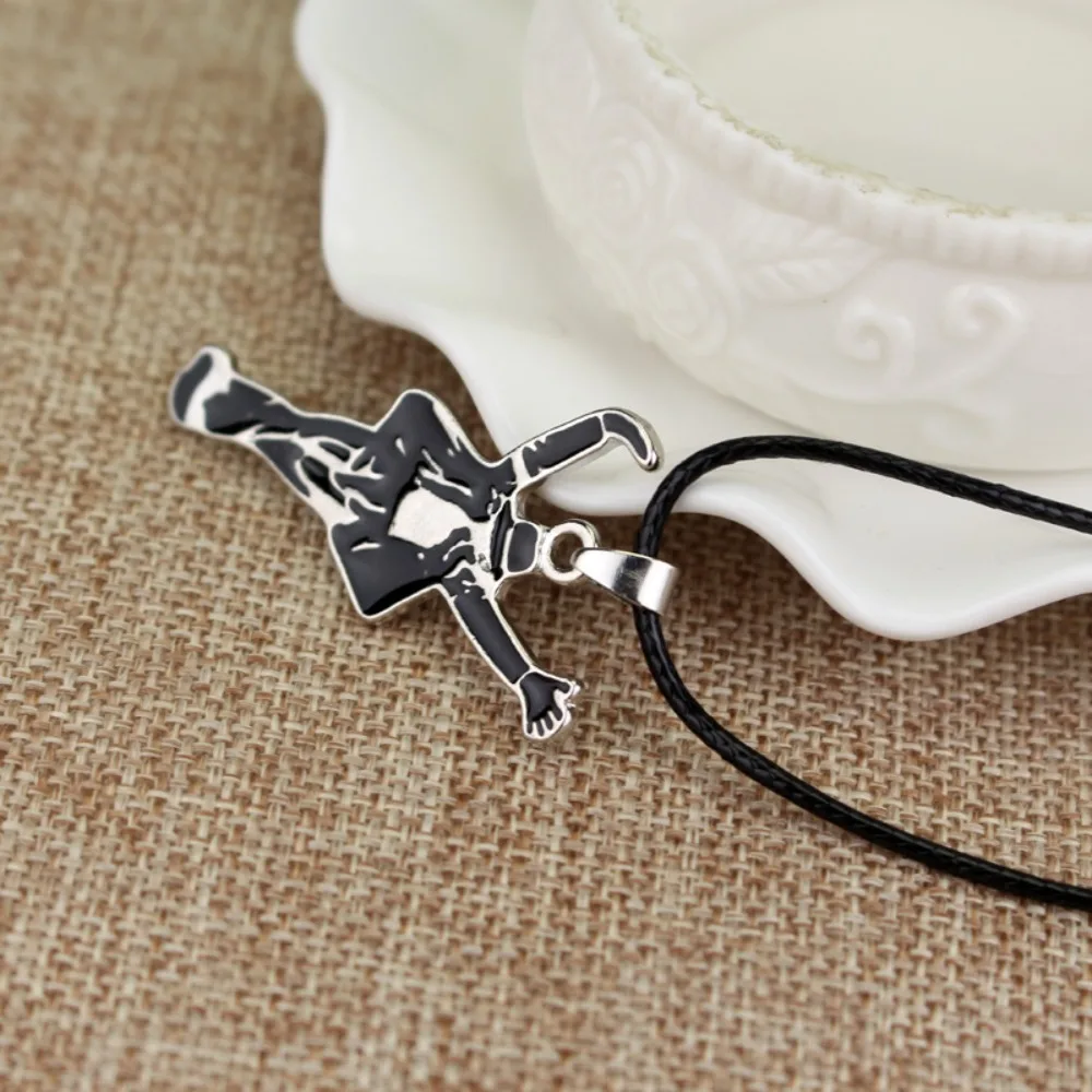Creative Personality Dancer Silhouette Pendant Black Wax Cord Long Necklace for Men Women Hip Hop Rock Music Fan Jewelry Gifts