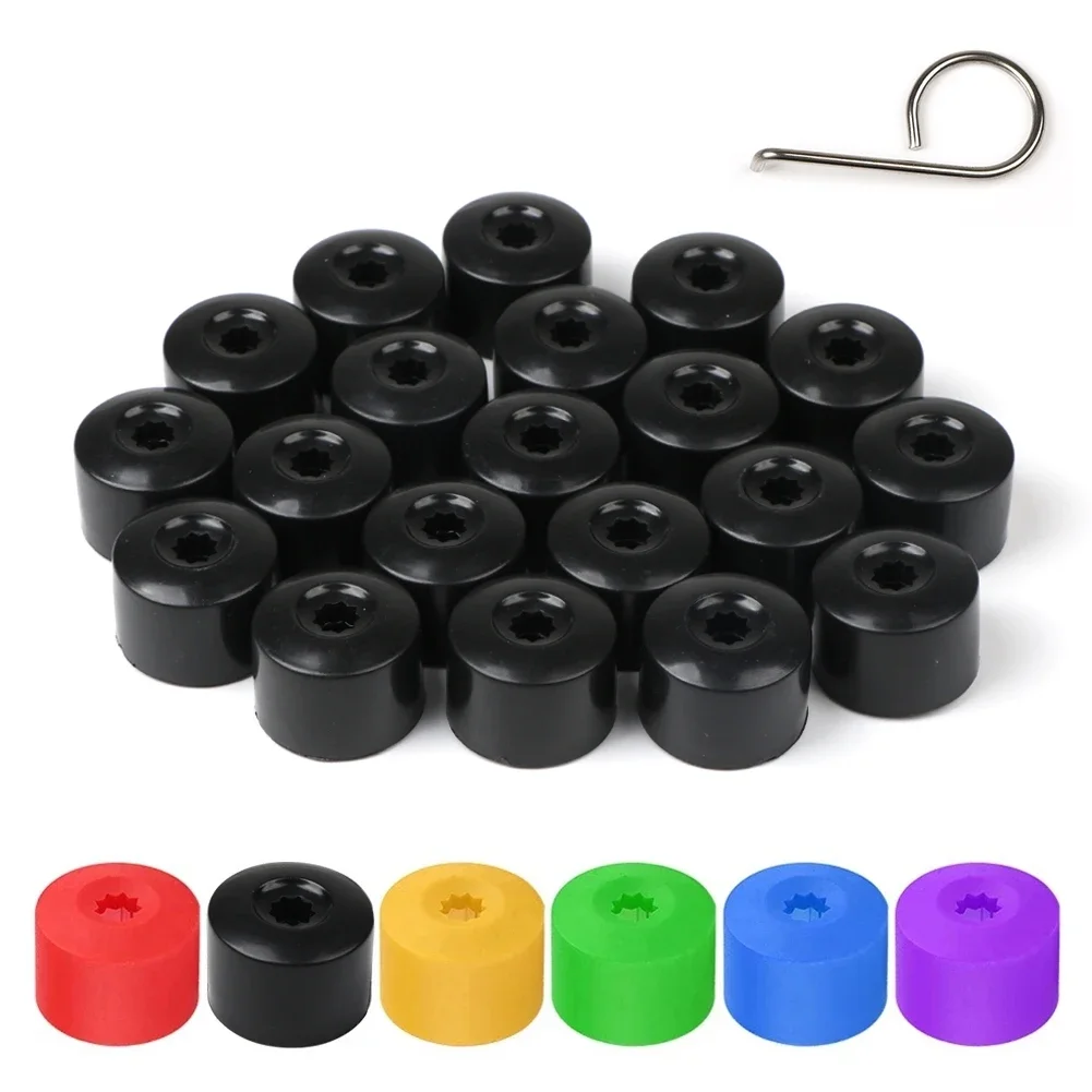 20pcs 17mm Wheel Lug Nut Bolt Cap Covers With Removal Tool For VW Beetle Audi Skoda Black Exterior Protection Accessorie