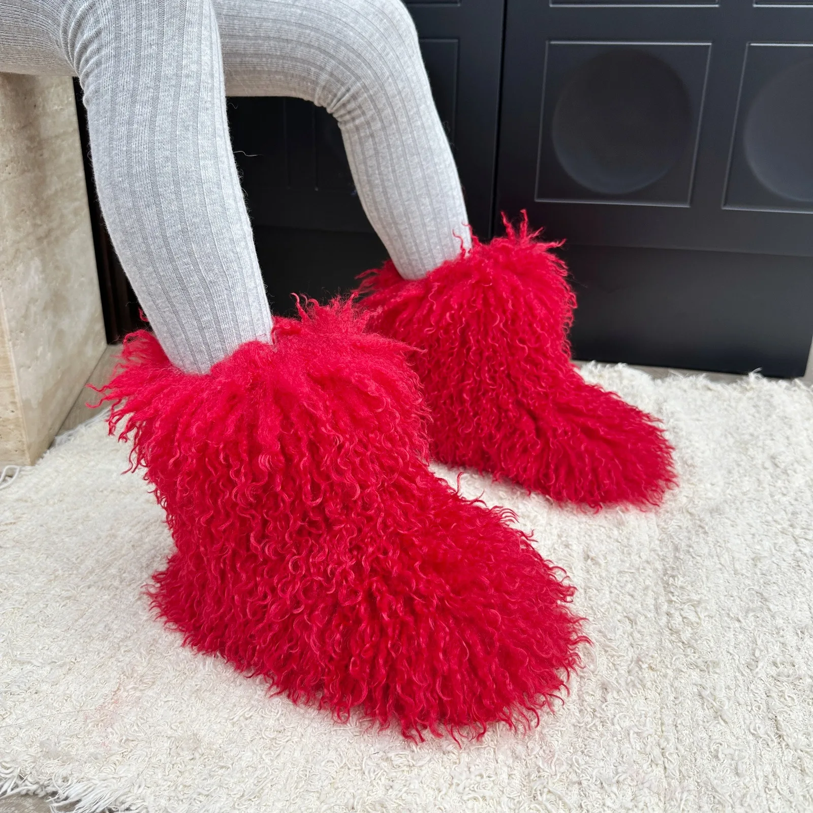Kids Faux Mongolian Fur Snow Boots Winter Warm Cotton Shoes with Plush Boys Girls Boots Princess Retro Boot