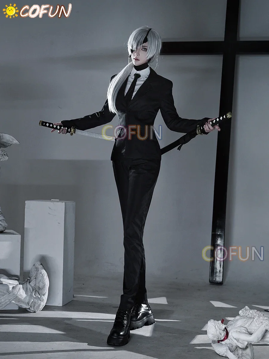 

COFUN Amine Quanxi Cosplay Costume Halloween Outfits Men Black Suit Handsome Coat Pants Eyes Mask Wig