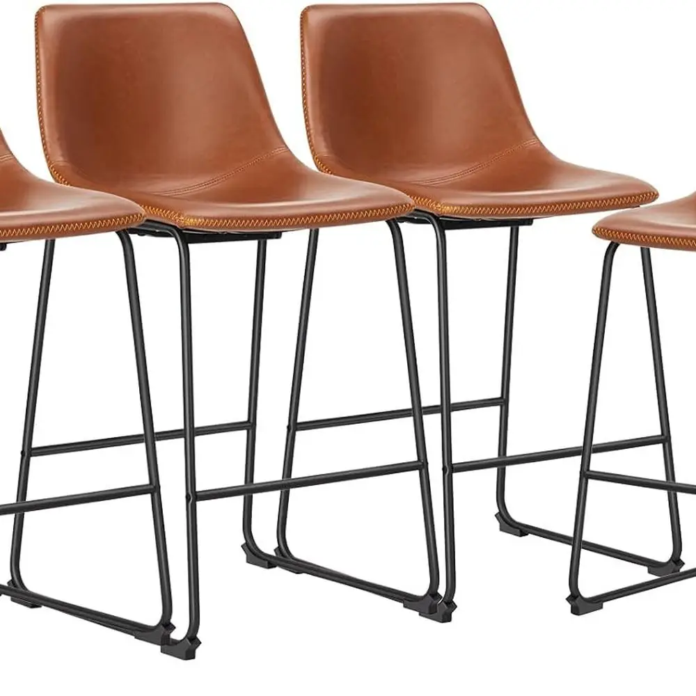 

Counter Height Bar Stools Set of 4, Modern Faux Leather High Barstools with Back and Metal Leg, Bar Chairs for Kitchen Island, B