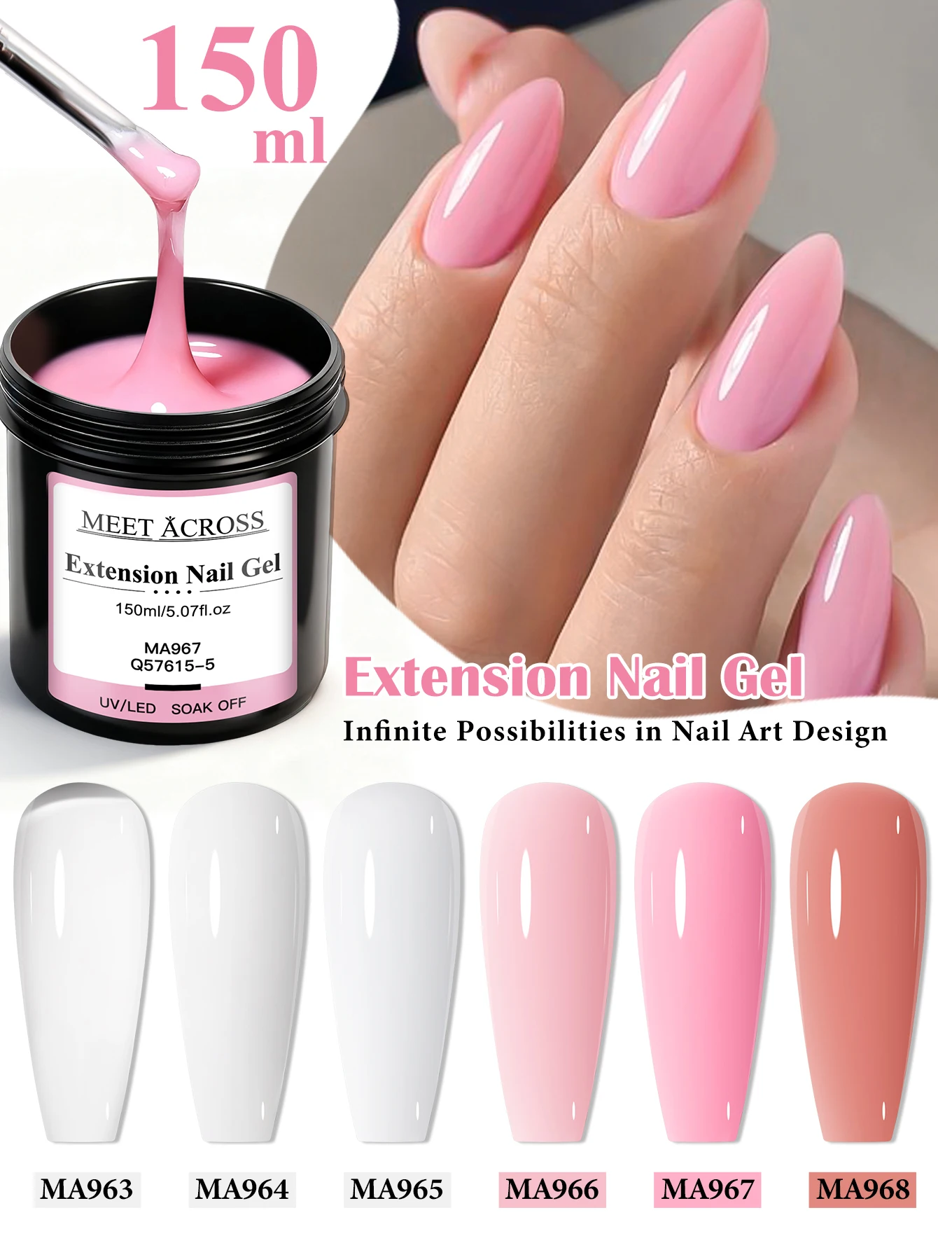 

150ml MEET ACROSS Nail Extension Gel Nude Pink Milky White Extension Gel Semi-Permanent RequiresArt Gel Supplies Varnish