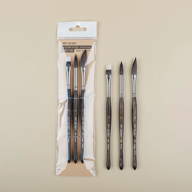 Artsecret New Arrival #628 Watercolor Paintbrush 3/Set of Horsehair Black Gray Mouse Hair and Nylon Hair Making