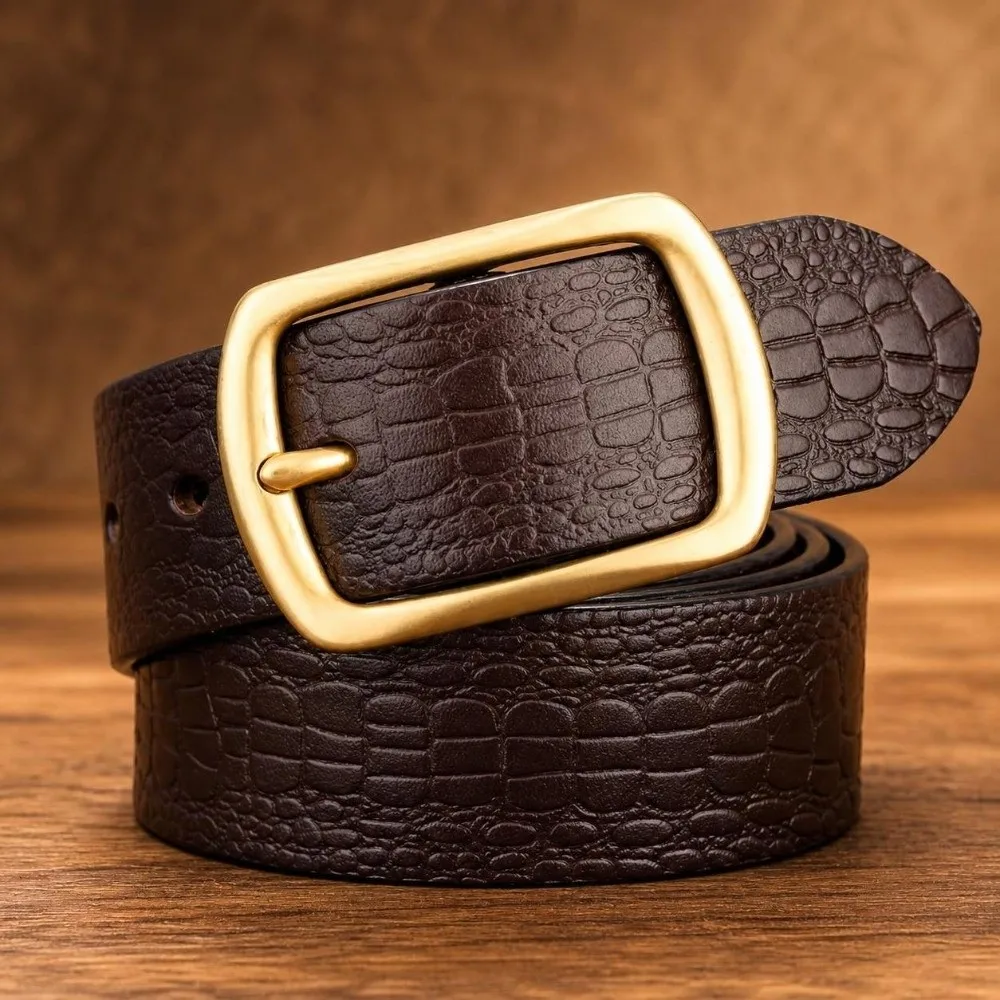 Embossed Texture Faux Leather Belt Durable Stitching Alloy Pin Buckle Crocodile Grain Belt Casual Adjustable Waist Strap For Men