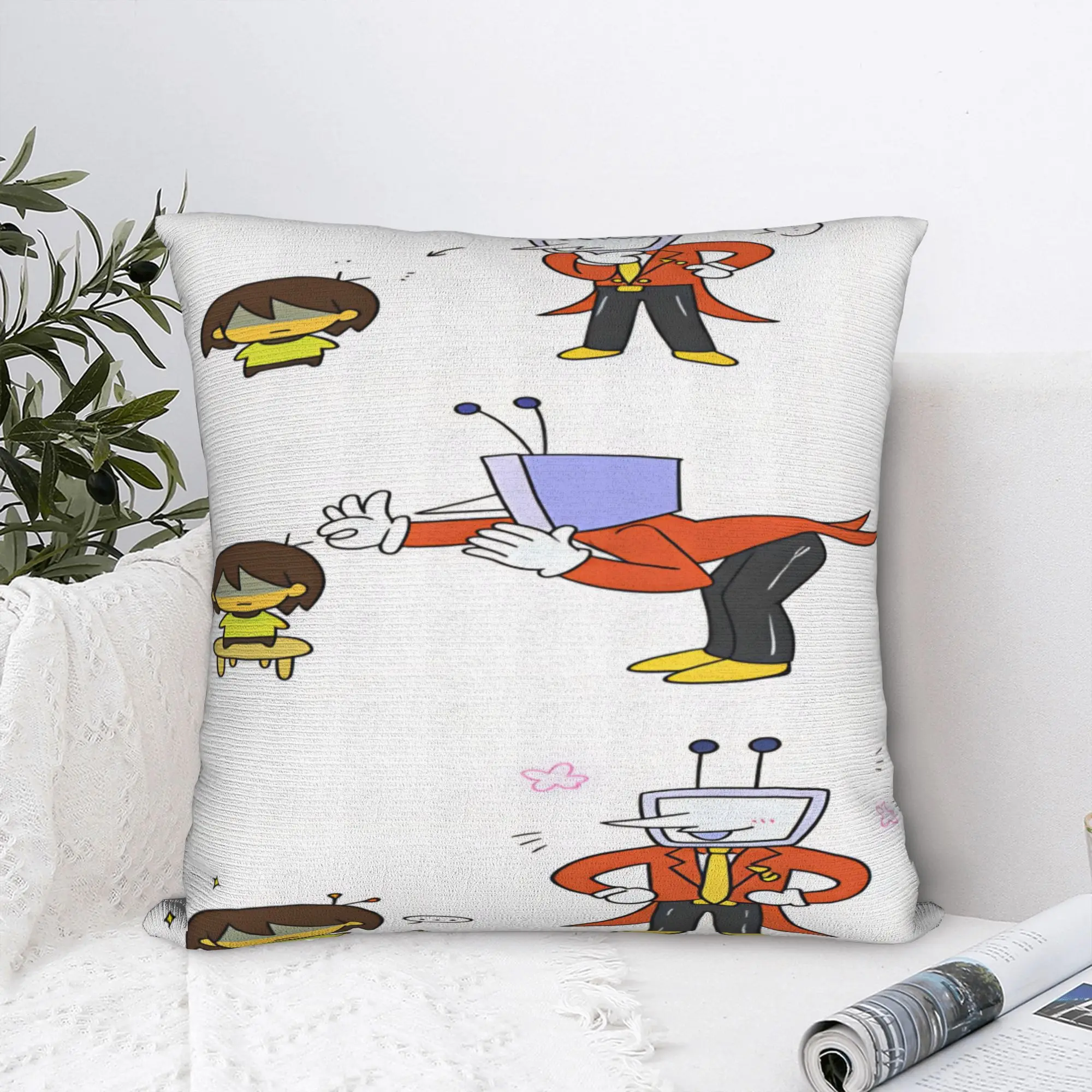 Pillow Case Deltarune Kris TV Man Cute Comic Strip Comfy  Pillow Cover For Sofa Home Decoration Novelty Pillowcases