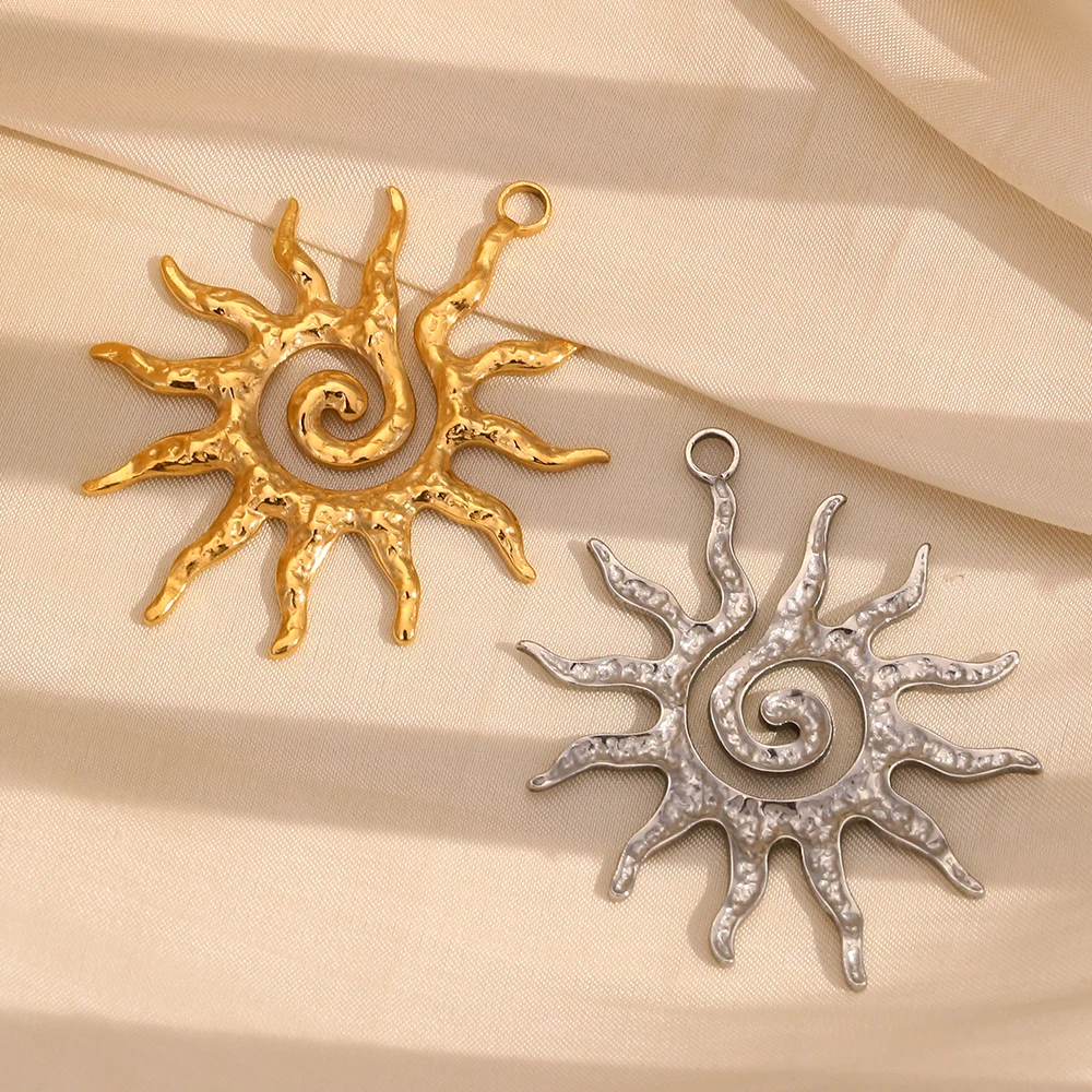 MamacitaSlay Vintage Spiral Sun Gold Plated charms for jewelry making handmade Waterproof Stainless steel charm Pendant