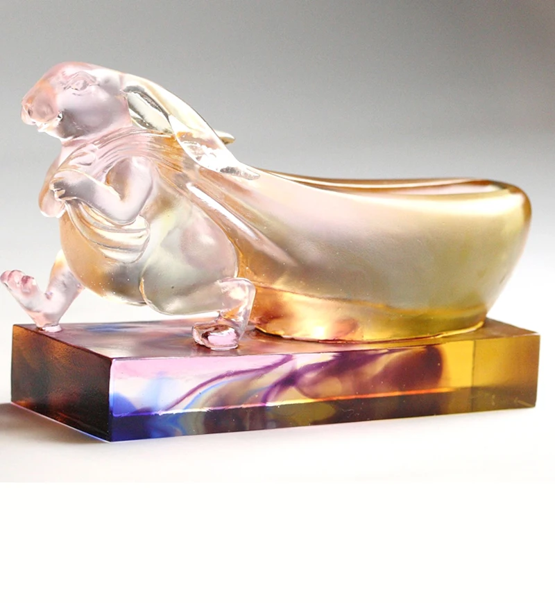 R#* Folk Art Blown Glass Handmade Crafts Colored Art Collection Christmas Engraved Carving Smart Rabbit Business Card