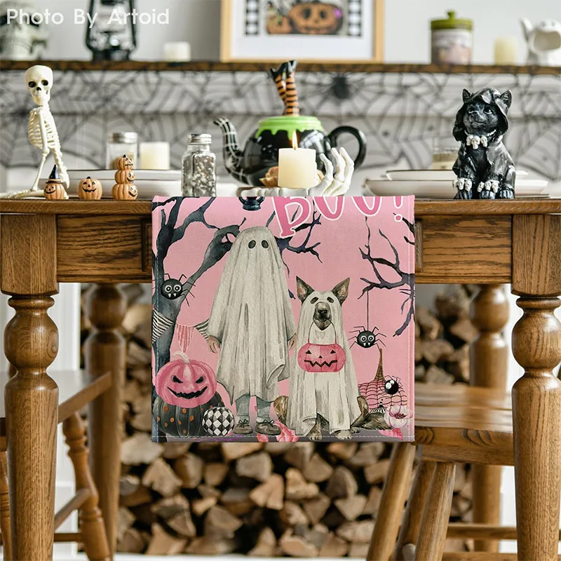 

Fashion New Halloween Pink Dog Funny Table Flag Tablecloth Cartoon Linen Coffee Table Tablecloth Decorative Table Flag