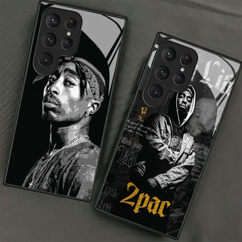 Rapper 2pac Singer Tupac Tempered Glass Phone Case for Samsung Galaxy S24 S25 S26 Ultra Edge S23 FE S22 Plus S21 + S20 Shockproo