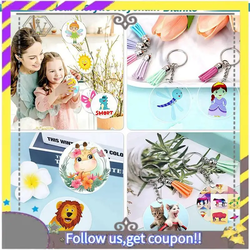 AU33-700Pcs Acrylic Clear Keychain Blanks For Vinyl With Blanks, Tassels, Jump Rings, Keychain Rings For DIY Keychain Craft