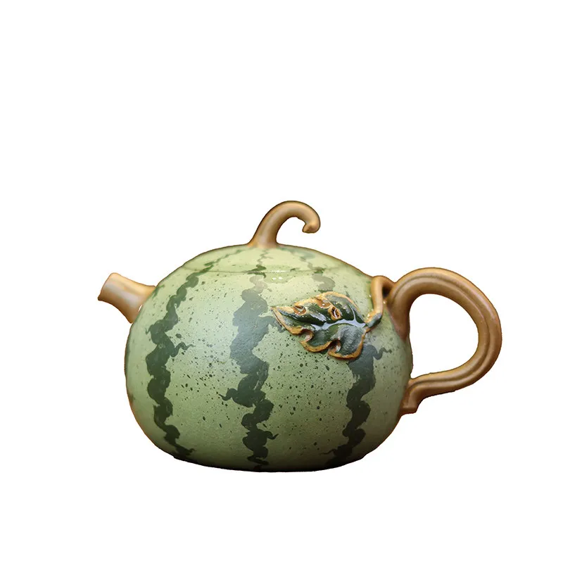 Chinese Style Handmade Purple Clay Watermelon Shaped Teapot Set 150ml 240ml Creative Home Decor Auspicious Gift For Tea Lovers