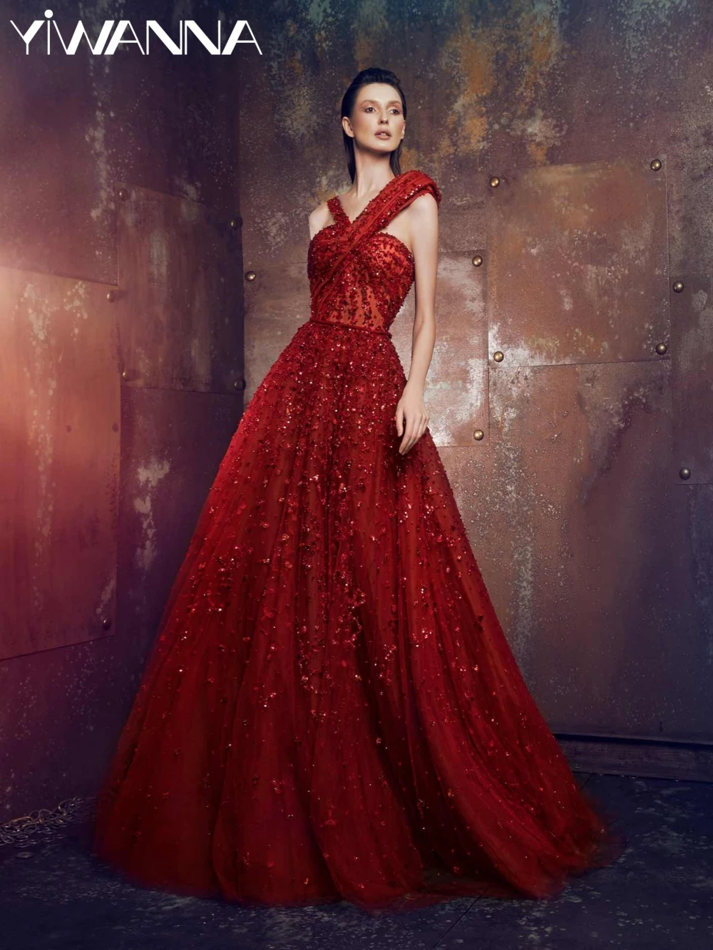 

New Arrival Red Beaded A-line Long Evening Dress Sexy Sleeveless Backless Wedding Party Gown Customized Exquisite Prom Dresses