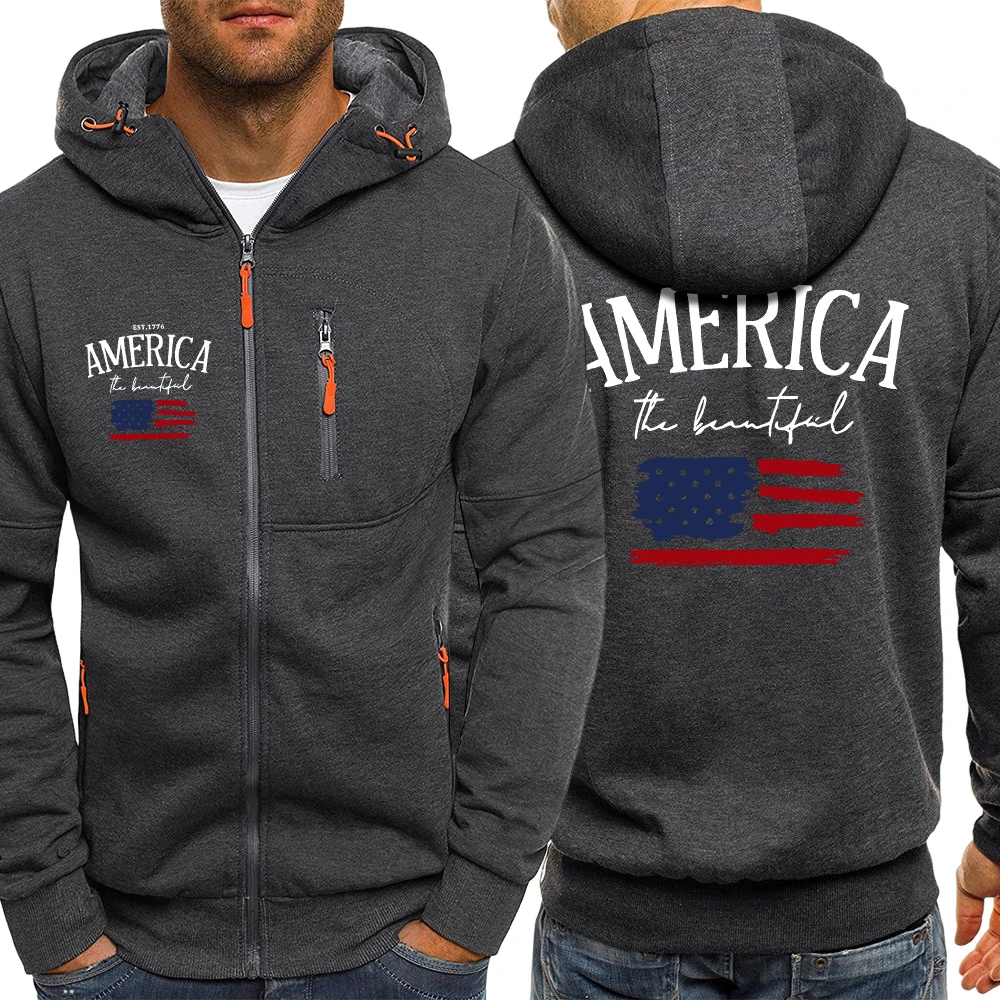 

America Est 1776, мужские куртки на молнии с принтом, модные свободные осенние винтажные куртки с длинными рукавами, повседневный флисовый пуловер унисекс