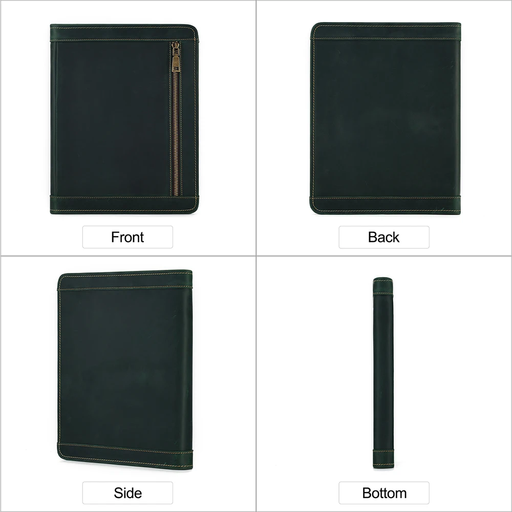 JOYIR-portafolio de cuero de vaca genuino con cremallera, carpeta de archivos, estuche de negocios, bolsa organizadora para IPad A6, portatarjetas