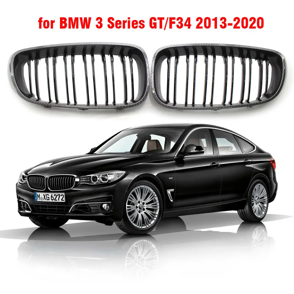 Carbon Fiber Color Front Bumper Kidney Grill Grilles For BMW 3 Series GT F34 2013-2020 320i 328i 335i XDrive Double Line M Style