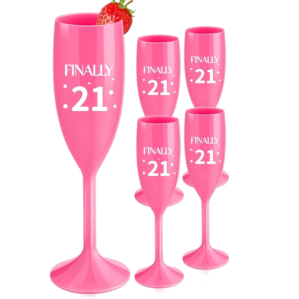 

5pcs Finally 21 Reusable Champagne Flutes Plastic Champagne Glass Cocktail Cups 21st Birthday Anniversary Party Supplies Decor