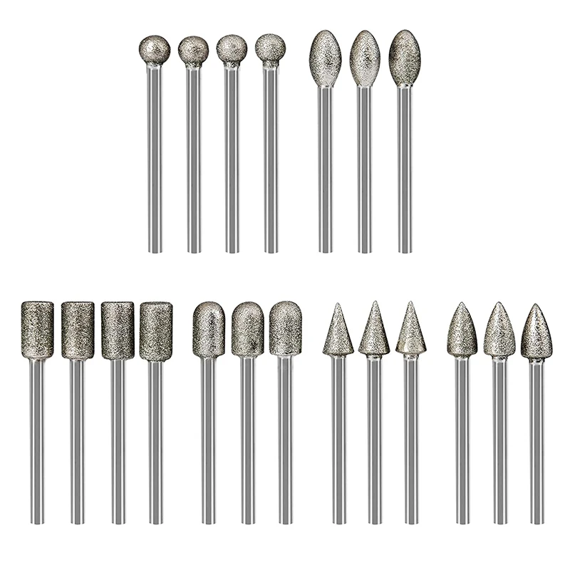 

20Pcs Stone Carving Set Diamond Burr Bits 1/8 Inch Shank Polishing Kits Rotary Tools Accessories For Carving Engraving Grinding