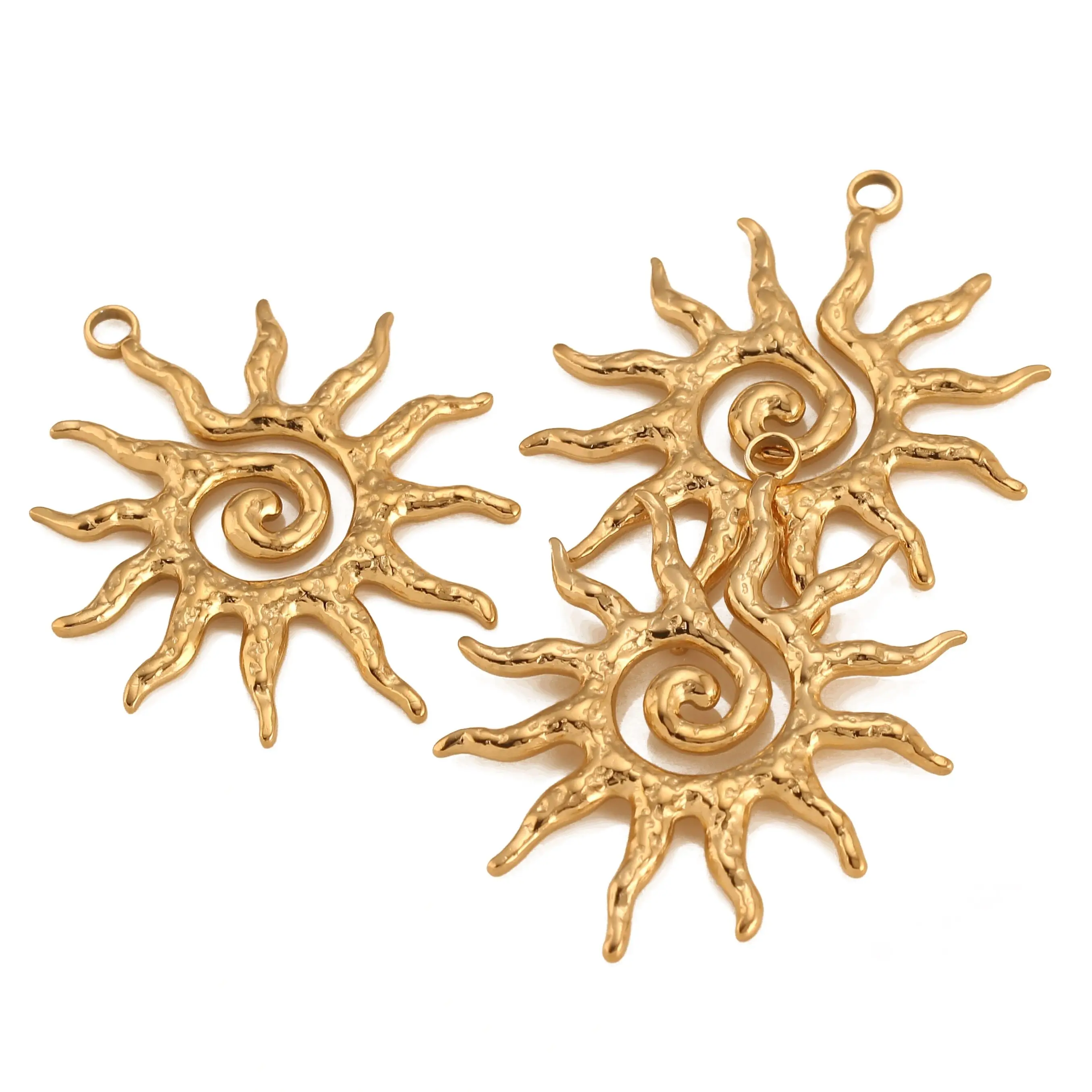 3Pcs Spiral Celestial Sun Charm Big Stainless Steel Vortex Sunflower Dangle Sunlight Pendant DIY Fashion Necklace Jewelry Making