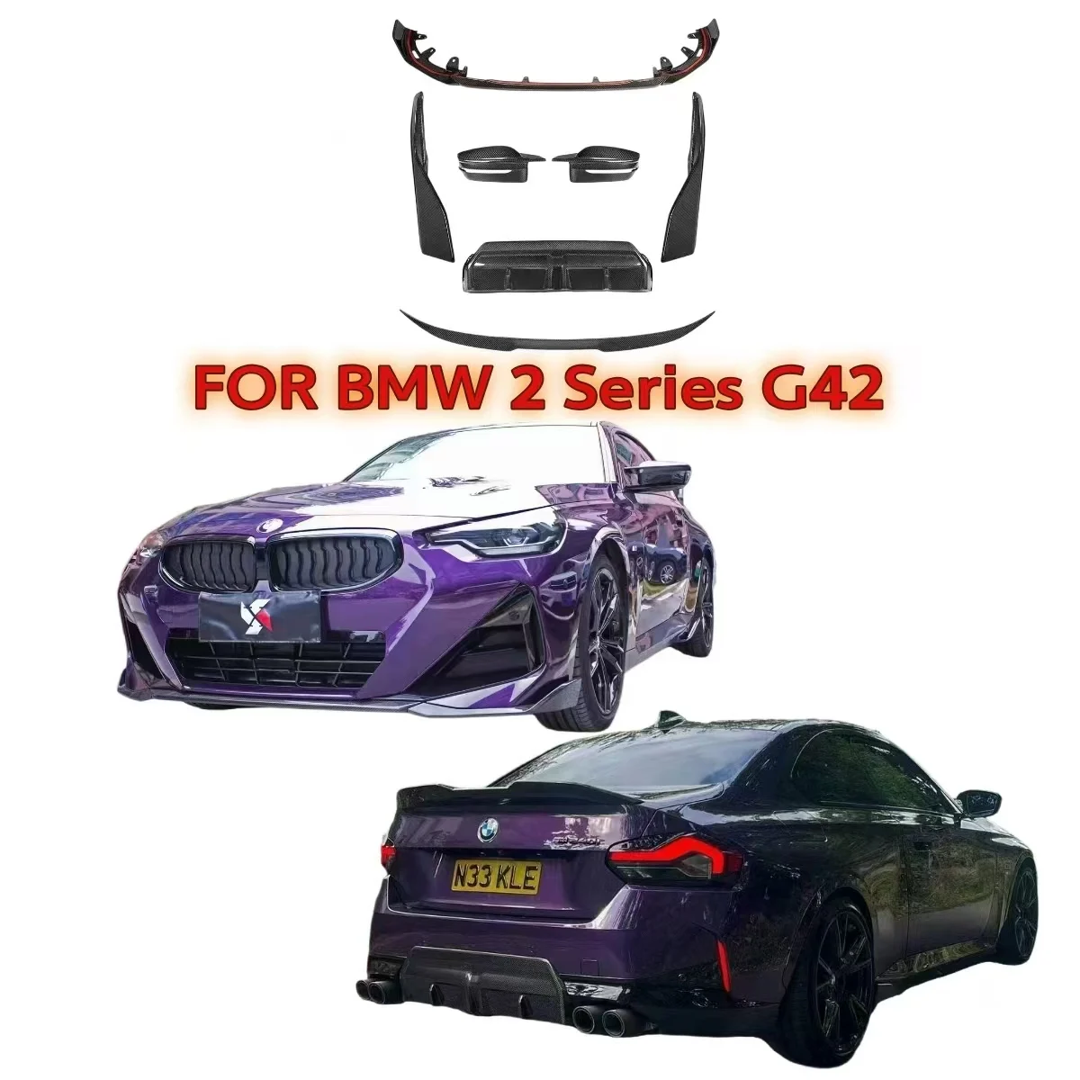 For Bmw 2 Serie G42 M235i 240i Mp Real Carbon Fiber Front Lip Side Skirt Splitter Rear Diffuser Spoiler Wing Bodykit 2021+