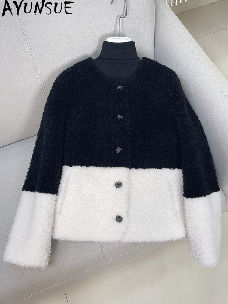 AYUNSUE 100% Naturalna Wełna Damska Kurtka 2025 Zimowa Kurtka Futrzana Odzież Damska Moda Krótka Nowość w Odzieży Wierzchniej Ropa Para Mujer