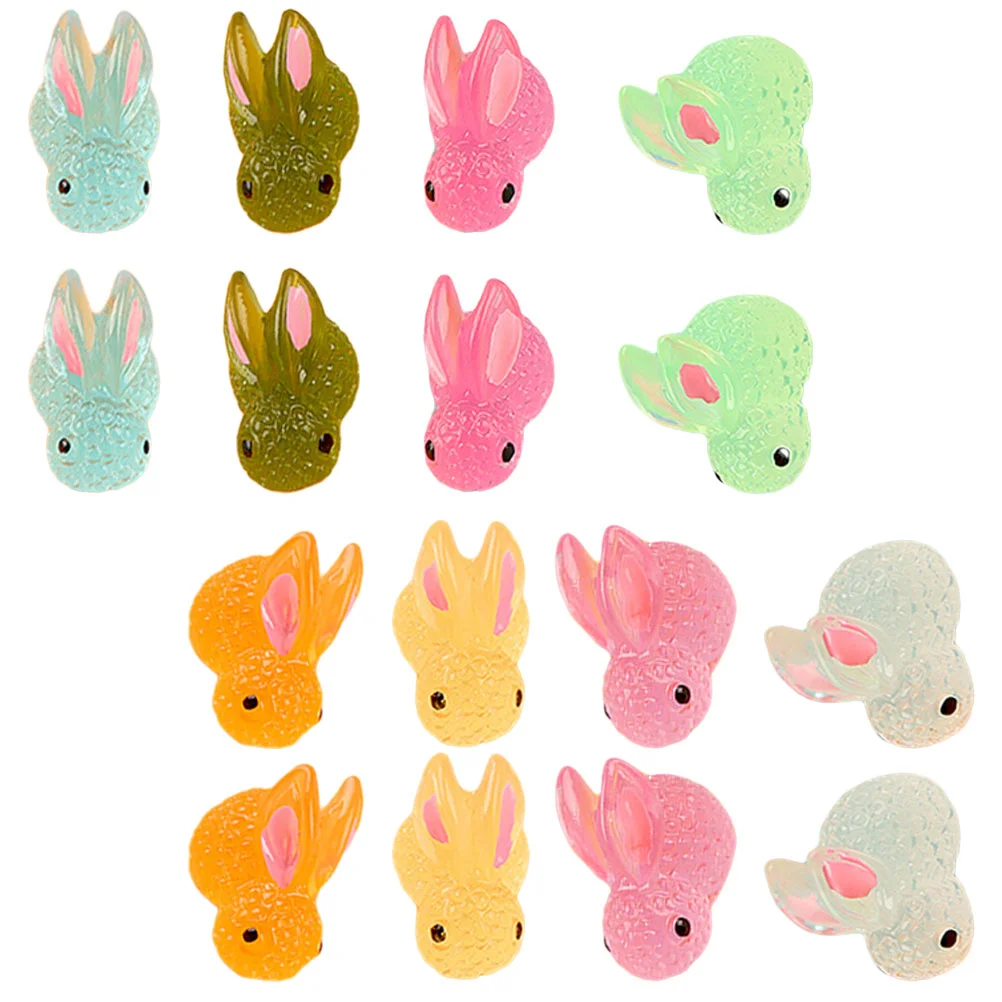 

16 Pcs Glow-in-the-dark Rabbit Animal Tiny Figurines Micro Landscape Resin Bunny Decors Shine