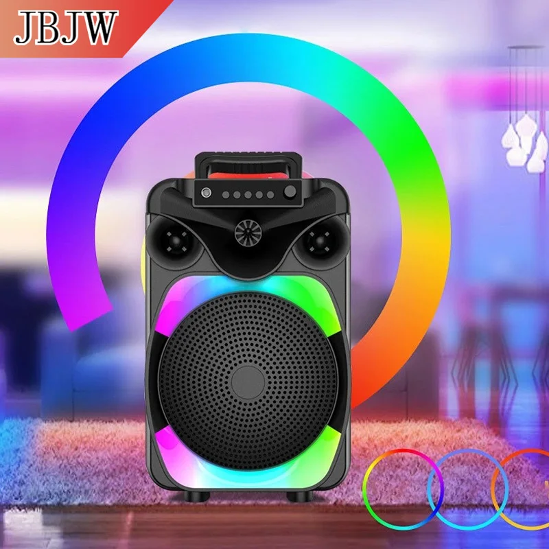 

JBJW Outdoor Party Speaker Bluetooth 5.2 RGB Iridescent Lights 8-inch Immersive Heavy Bass Wireless Karaoke subwoofer with Mic