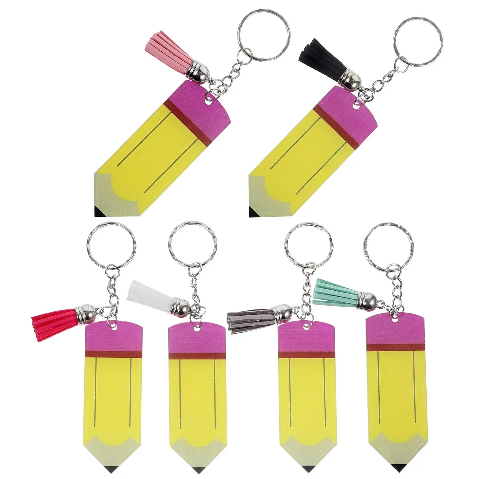 

6 Pcs Acrylic Pencil Keychains with Fun Design for Teachers Students Key Ring Tassel Decor Mini Bag Charm Craft Ornament
